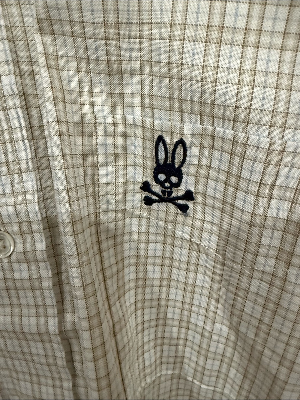 Psycho Bunny Robert Godley Men’s XL Plaid Button Down Shirt Cotton Beige - Picture 3 of 4
